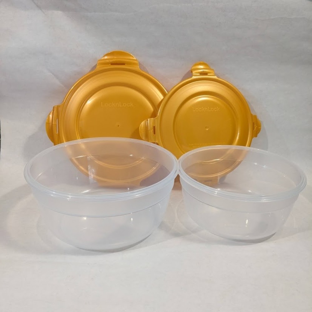 LocknLock Easy Essentials Round Food Storage Set 1.5QT 2.2QT Yellow Lids HSM945